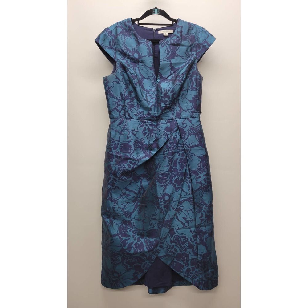 Kay Unger Blue Teal Floral Midi Dress